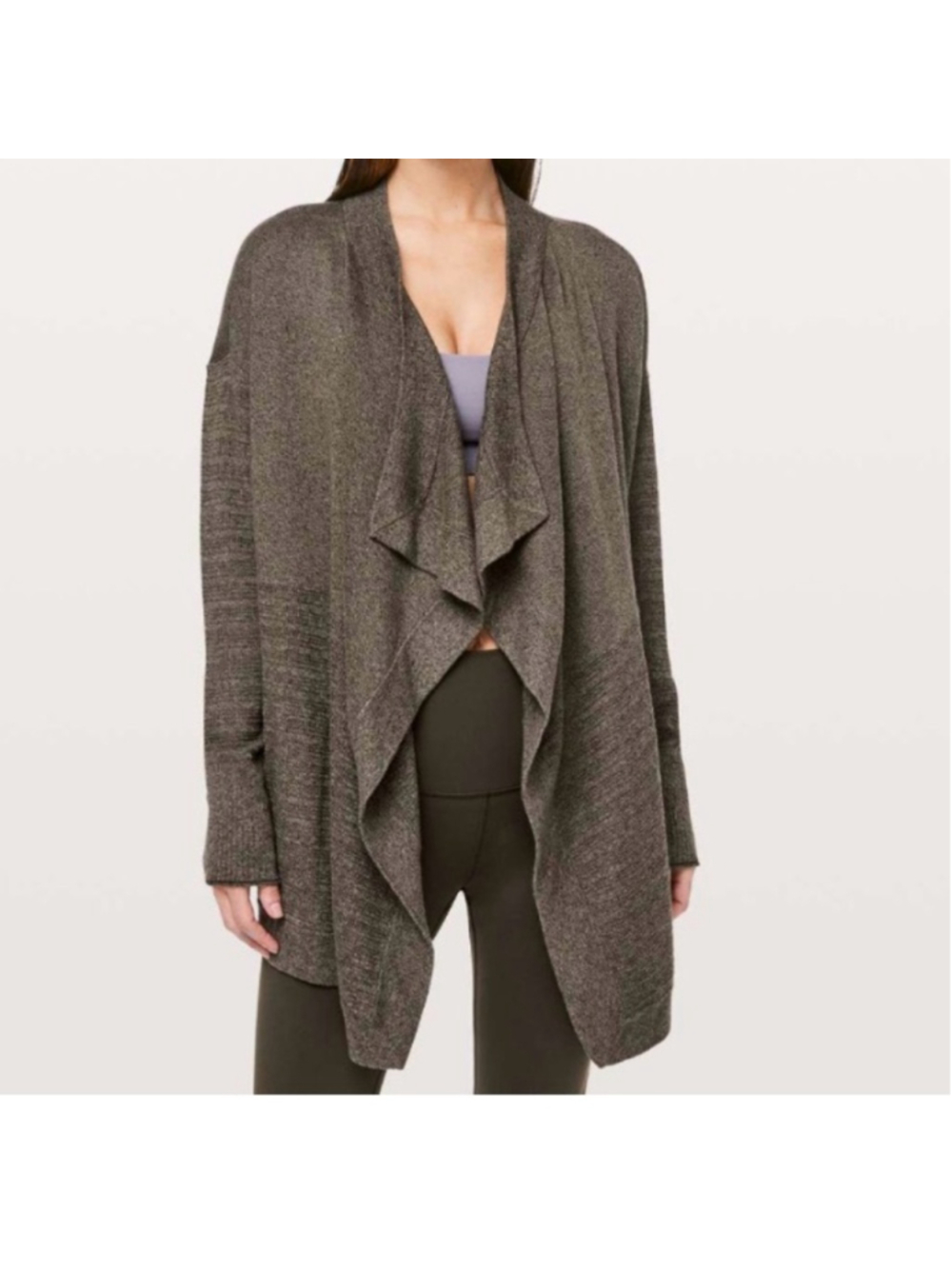 Lululemon Find Your Calm Wrap Sweater Dark Olive Carbon Dust Sz 4 EUC
